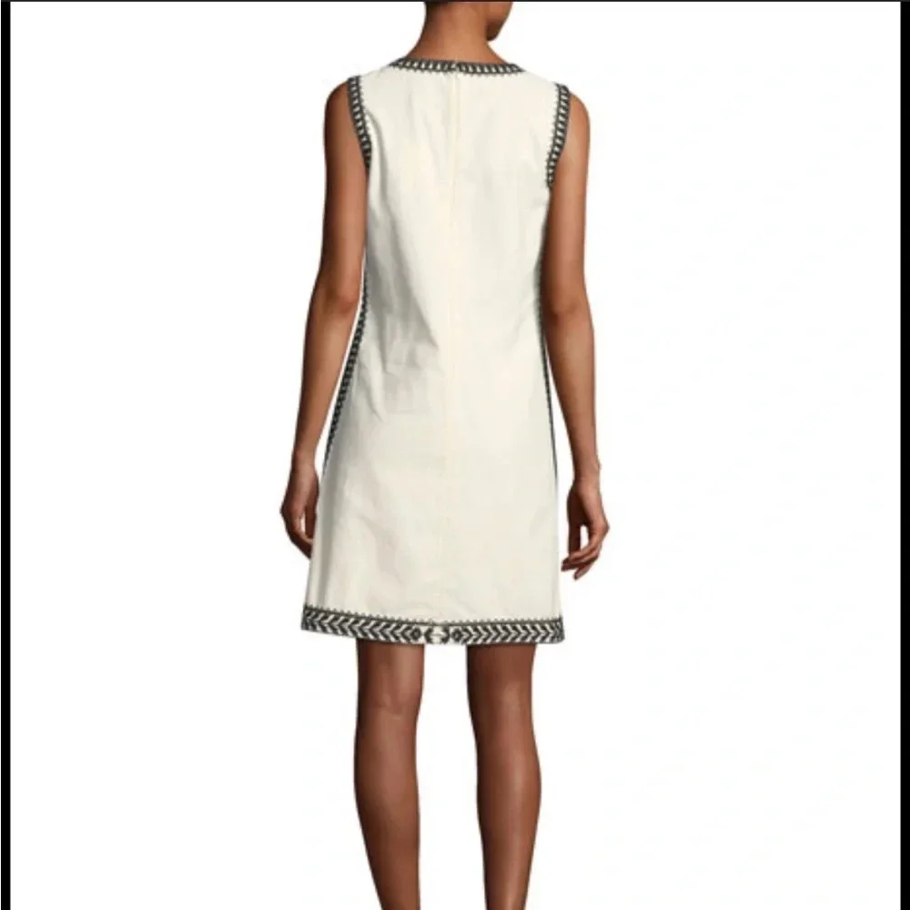 Tory Burch Camille Contrast-Embroidered Shift Dress In White